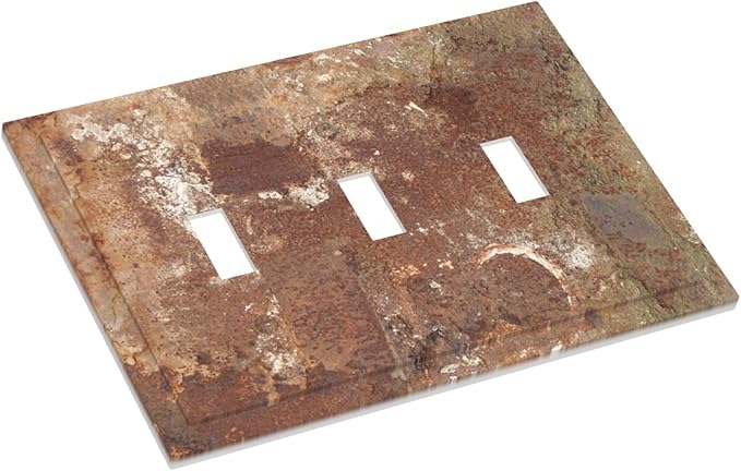 Decorative Switch Plates Shabby Old Aged Rusty Antique Brass Metal 3 Gang Wall Plate Triple Toggle Light Switch Cover Faceplate Electrical Wall Panels For Farmhouse Cabin Decor