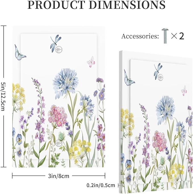 Colorful Wildflowers Dragonfly Lavender Butterfly Insect Light Switch Cover Plate 1 Gang No Device Blank Electrical Wall Plates Faceplate Decorative Switch Plate Covers for Bedroom Living Room Decor