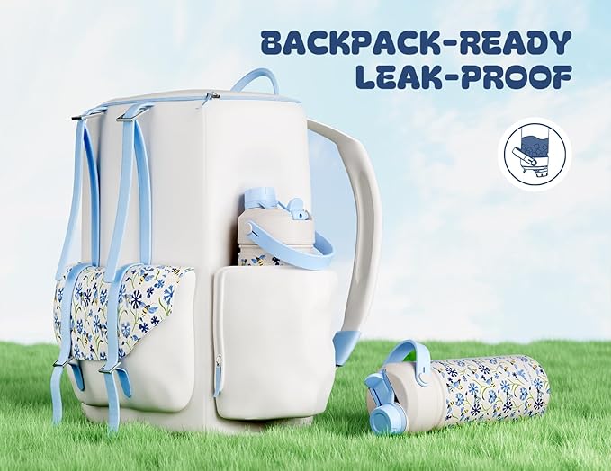 18 oz Kids Water Bottle for School: Spill-Resistant, Insulated 24H Cold Cup with 2-in-1 Straw Spout Lid, BPA-Free, Backpack Friendly, Durable, Cute Birthday Gift for Daughter, Girls (Buzzin' Blues)