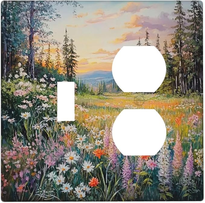 Wallplates Floral Landscape Rustic Nature Wildflower 1 Toggle 1 Duplex Switch Plate Electrical Gfci Faceplate Decorative Light Switch Covers For Bed Room Living Room Decor