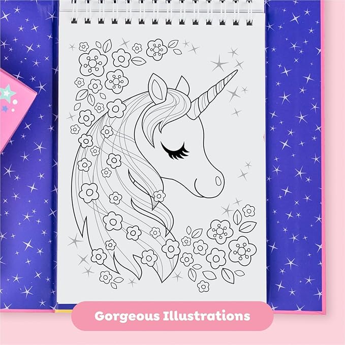 Tiger Tribe Coloring Set - Unicorns, Activity Set for Kids, incl. Stickers & Markers Portable Storage Box, Perfect for Travel, Great Gift