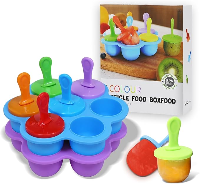 Silicone Popsicle Molds 14-cavity DIY 2Pcs Ice Pop Mold with Colorful Sticks For egg biting ice cream molds baby food storage containers non stick cake molds (Purple&Blue)