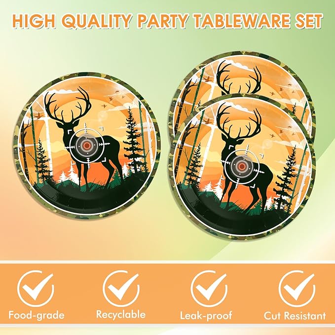 Hunting Birthday Party Decorations Hunting Camo Party Paper Plates Napkins Oh Deer Baby Shower Birthday Decorations Supplies Disposable Dinnerware Tableware for Kids