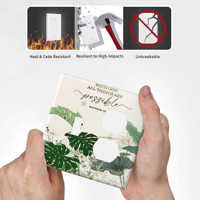 Decorative Outlet Covers Boho Green Monstera Leaf Inspirational Quotes 2 Gang Light Switch Cover Plate Single Toggle Duplex Wall Plates for Electrical Switch Plate Covers for Home Decor