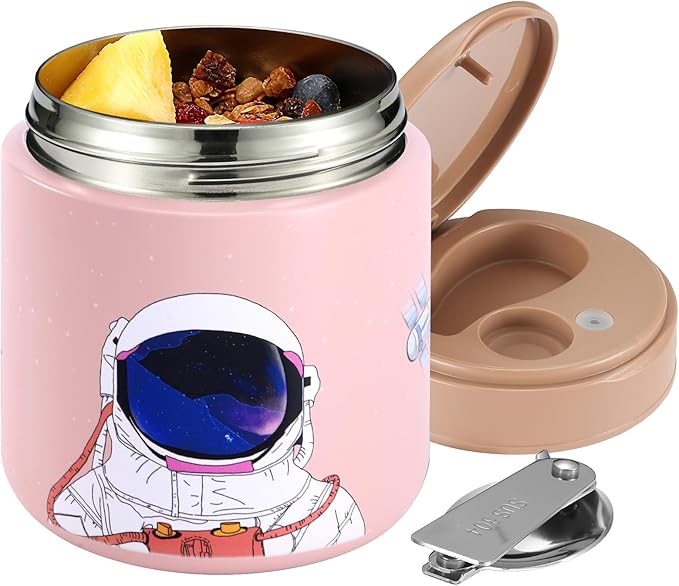 Thermo for Hot Food Kids - 15.2oz, Leak Proof Insulated Food Jar, Soup Thermo, Insulated Lunch Containers, Termos Para Comida Caliente, Wide Mouth Lunch Box with Folding Spoon and Handle