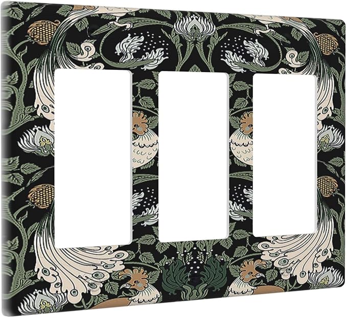 Light Switch Covers William Morris Vintage Floral Plants And Birds 3 Gang Rocker Electrical GFCI Decorative Triple Outlet Wall Plate Cover Switchplate for Bedroom Home Decor