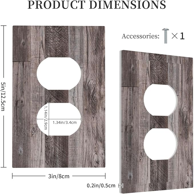 Outlet Covers Rustic Dark Grey Wood Retro Country Wooden 1 Gang Duplex Light Switch Cover Decorative Switch Plates Electrical Receptacle Faceplate Wall Plate for Farmhouse Cabin Decor