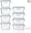 Glasslock Mini Reusable 5 Ounce Rectangular and 7 Ounce Square Tempered Glass Food Storage Container Set for Fridge and Freezer, 8 Piece Set