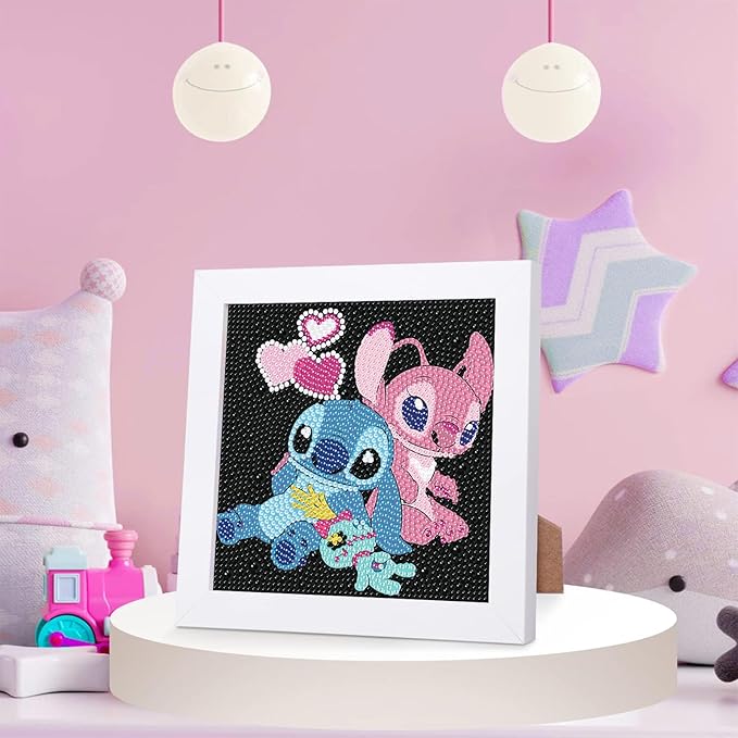KOJEFCV Cartoon Diamond Art Painting Kits for Kids with Frame,Cartoon Diamond Art for Kids Ages 4-8-12,Easy Gem Kit Kid with Beautiful Package for Gift Home Wall Decor(7x7inch)
