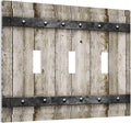 Rustic Vintage Brown Grey Wood Plank Print 3 Gang Light Switch Plate Decorative Western Kitchen Barn Cabin Wooden Board Grain Triple Toggle Electrical Outlet Switch Plug Face Plate Cover Mid Size