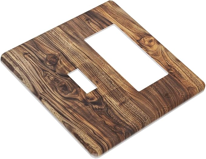 Distressed Wood Brown Wood Texture Outlet Covers 1 Toggle 1 Rocker Combination Decorative Wall Plate Electrical Switch Plates Light Switch Cover Plate for Farmhouse Home Decor