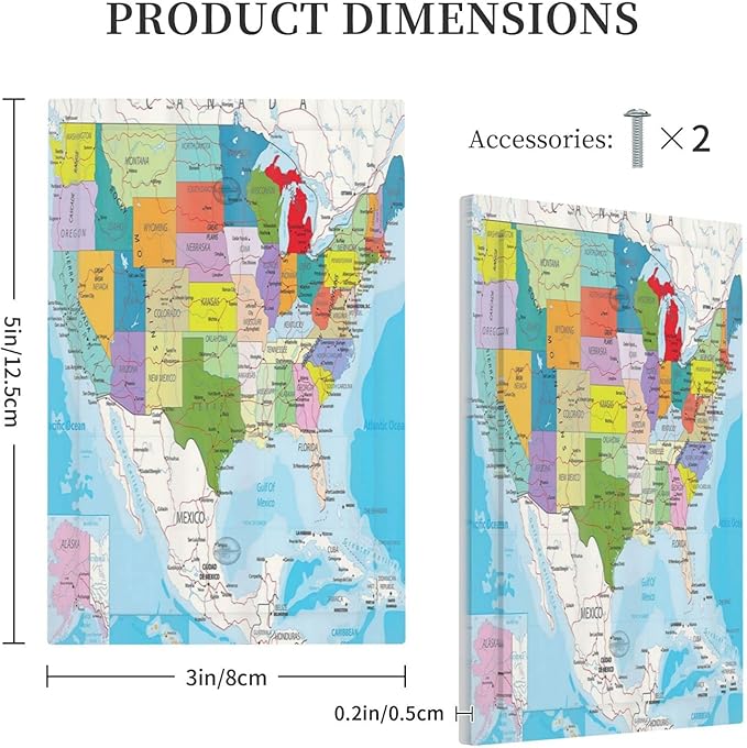 USA Map 1 Gang Light Switch Cover No Decive Blank Wall Plate Decorative for Teen Kids Boys Bathroom Home Bedroom Art Panel Decorate 5" x 3