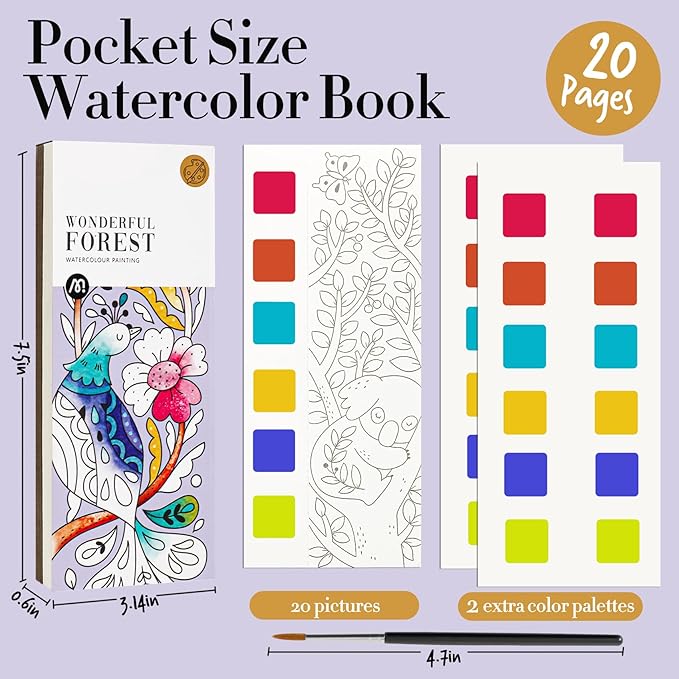 JCREN Watercolor Painting Books, Pocket Watercolor Painting Coloring Kit, Paint with Water Bookmarks Travel Activity Party Favors for Kids Toddlers Gifts for Boys and Girls