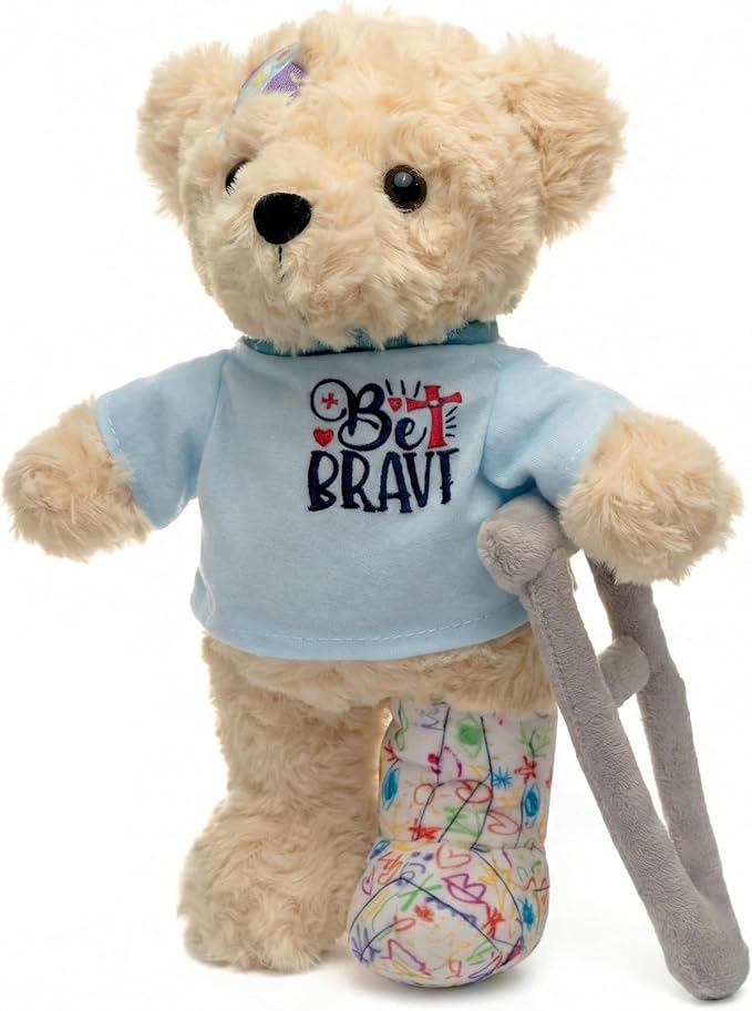 10" Broken Leg Bear with Adjustable Cast & Plush Crutch - Get Well Stuffed Animal for Kids. Knee Surgery Recovery Gifts for Teen - Teddy Bear with Broken Leg