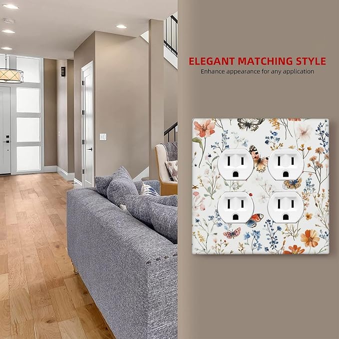 Outlet Covers Vintage Wildflowers Plants Floral 2 Gang Double Duplex Decorative Light Switch Covers Electrical Wallplates Socket Faceplate For Bed Room Living Room Decor