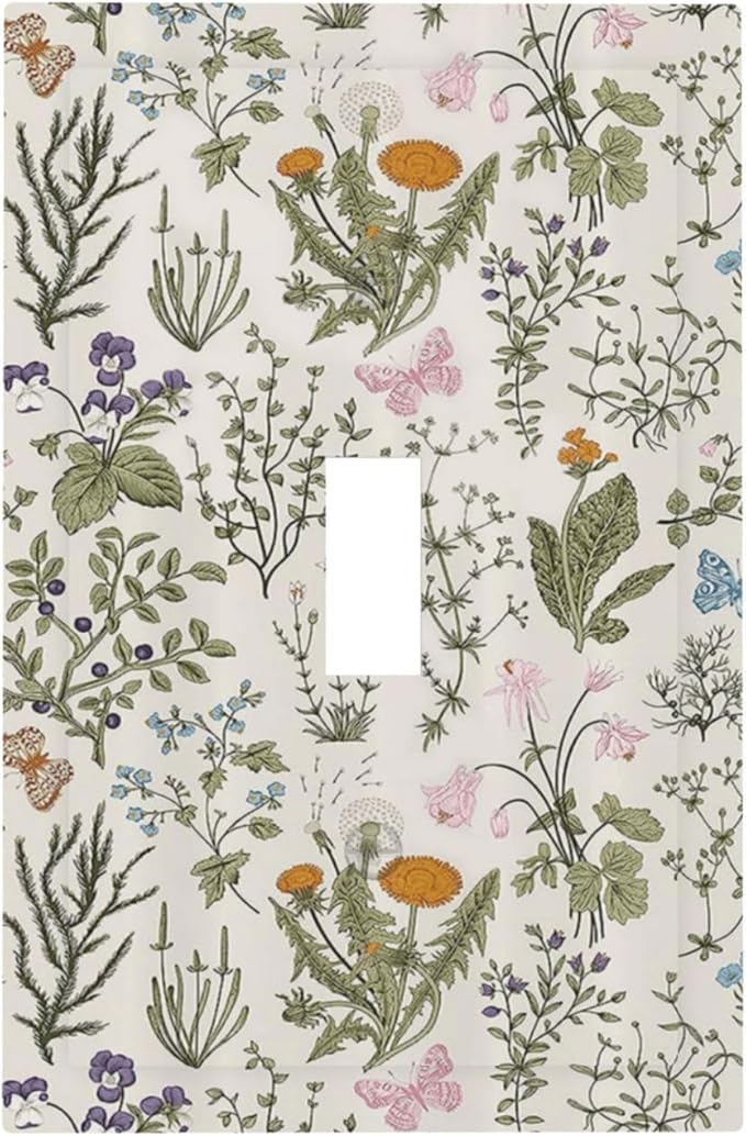 Outlet Covers Boho Floral Vintage Flowers Plants 1 Gang Duplex Light Switch Cover Plate Decorative Wall Plates Electrical Switchplate Receptacle for Bathroom Bedroom Decor（2 Pack）