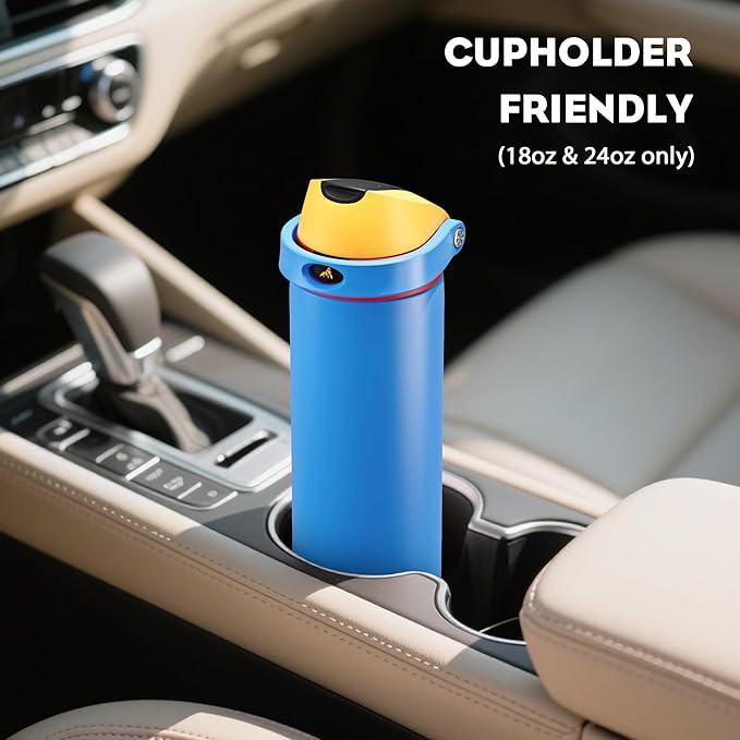 POWCAN 18 oz Insulated Water Bottle with Straw: 2-in-1 with Push-Button Spout & Quick-Flip Straw, Leakproof, Cold 24Hrs, Fits Car Cup Holder, Stainless Steel Cup for Sports, Outdoors (Sailor Quack)