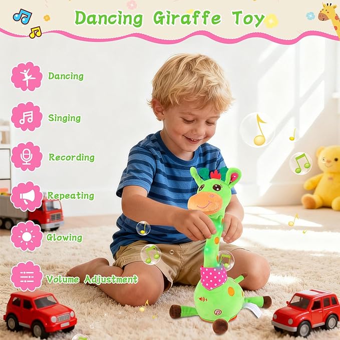Dancing Giraffe Toy Stuffed Animal Baby Toys Singing Song Toddlers Toy Repeats What You Say Glowing Musical Toy for Baby Birthday Gift Groovy Giraffe Toy (Green Giraffe)