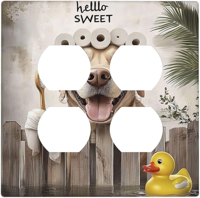 Funny Dog Rustic Farmhouse Wooden Fence Labrador Outlet Covers 2 Gang Double Duplex Decorative Light Switch Covers Electrical Wallplates Socket Faceplate For Kids Room Bathroom Decor