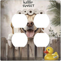 Funny Dog Rustic Farmhouse Wooden Fence Labrador Outlet Covers 2 Gang Double Duplex Decorative Light Switch Covers Electrical Wallplates Socket Faceplate For Kids Room Bathroom Decor