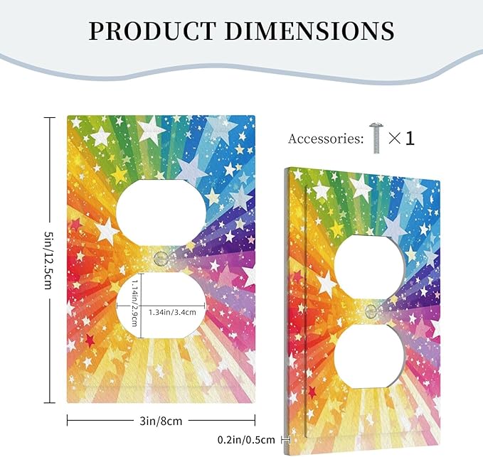 Decorative Outlet Covers Rainbowcolored Rays With White Stars 1 Gang Duplex Light Switch Cover Plate Electrical Switch plates Wall Plates Receptacle Covers for Nursery Home Decor