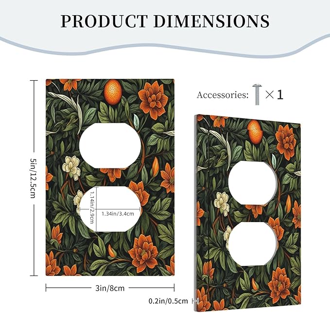 Decorative Outlet Covers William Morris Orange Flowers Rustic Leaves Floral 1 Gang Duplex Light Switch Cover Plate Electrical Switch plates Wall Plates Receptacle Covers for Bathroom Bedroom