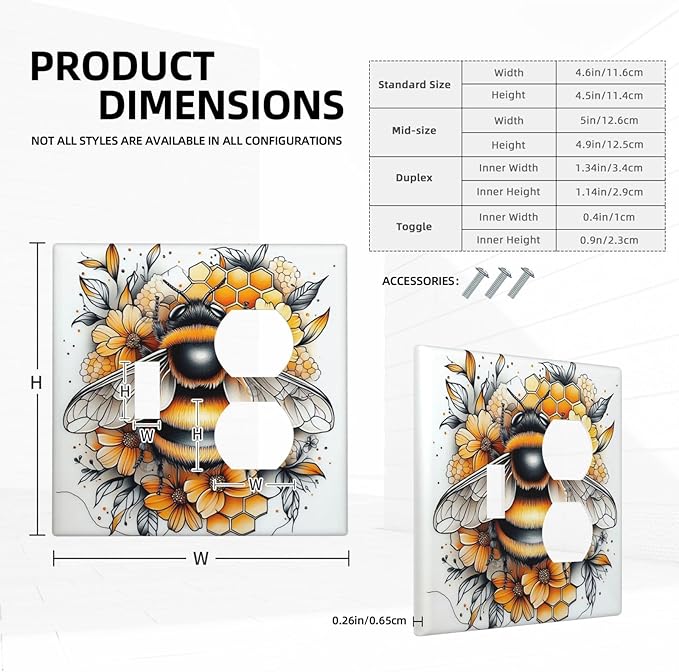 Wallplates Bee Honeycomb Flowers Plant Leaves 1 Toggle 1 Duplex Switch Plate Electrical Gfci Faceplate Decorative Light Switch Covers For Nursery Kids Room Decor