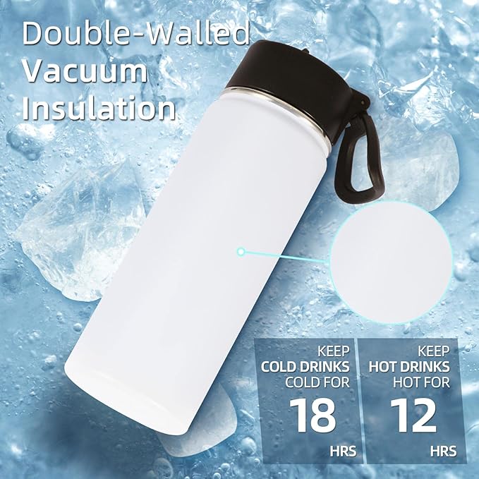 Volhoply 18oz Insulated Water Bottle Bulk 8 Pack,Kids Stainless Steel Water Bottles with Straw Lid,Double Wall Vacuum Reusable Metal Bottle,Wide Mouth Sports Flask Keep Hot and Cold(Mix,8 Set)