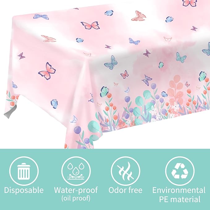 Butterfly Birthday Party Supplies Disposable Paper Plates Napkins Cups Tablecloth and Banner for Butterfly Girl Party Birthday Decorations, Serve 25