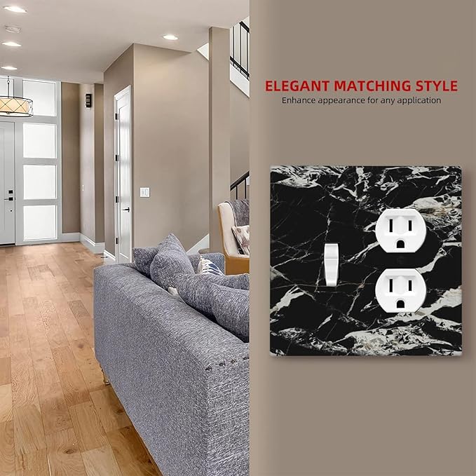 Black Marble Patterns Low Key Luxurious Wallplates 1 Toggle 1 Duplex Switch Plate Electrical GFCI Faceplate Decorative Light Switch Covers for Bathroom Kitchen Decor