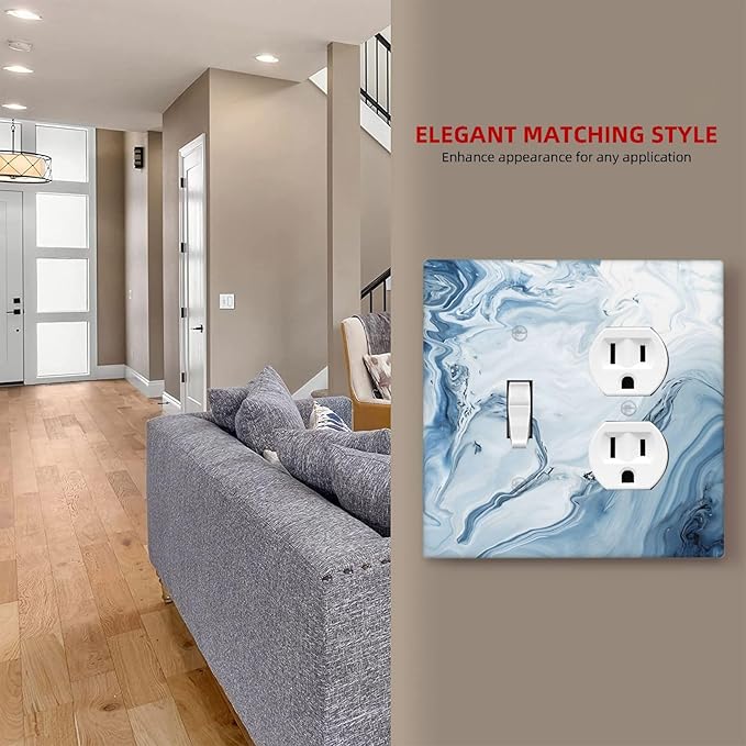 Blue Marble Abstract Ombre Chic Luxury Print Wallplates 1 Toggle 1 Duplex Switch Plate Electrical GFCI Faceplate Decorative Light Switch Covers for Bathroom Living Room Decor