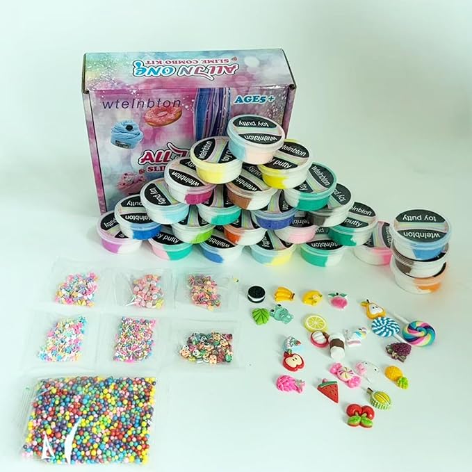 Slime Set Butter Slime Kit 24 Packed Two-Toned Containers, Assorted Colors and Designs，Soft and Bouncy Non-Sticky Slime Party Gifts for Girls and Boys