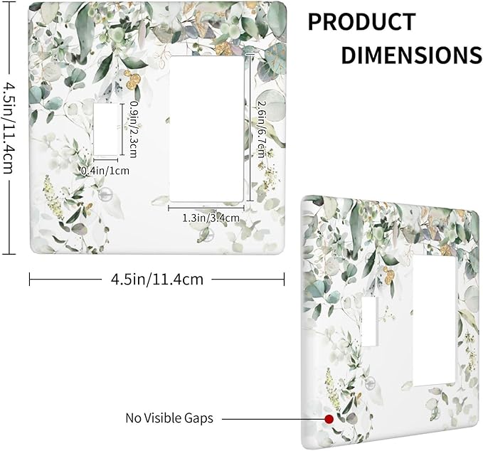 Green Leaves Watercolor Double Gang Toggle Rocker Decorative Light Switch Cover, 2-Gang Wall Plate Outlet Cover