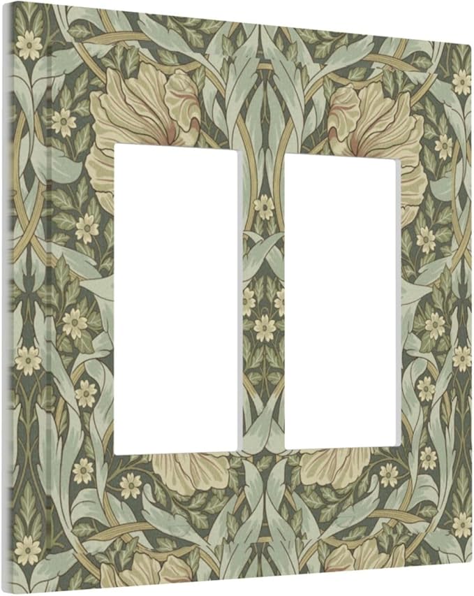 William Morris Pimpernel Flowers Double Rocker Light Switch Cover Vintage Floral Green Botanical 2 Gang Switchplates Decorative Electrical Wall Plate for Country Bedroom Home Living Room Décor