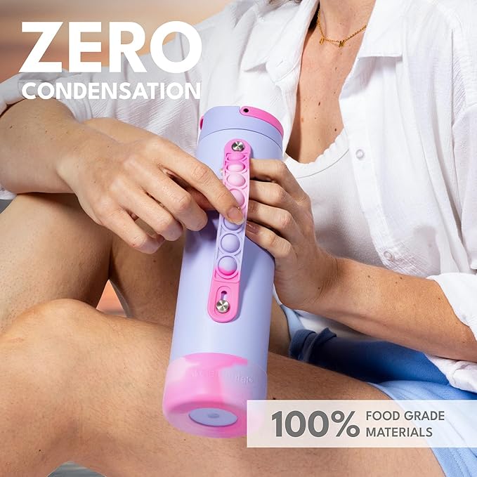 Elemental Iconic Kids Water Bottle for School - 100% Leak-Proof Insulated Water Bottles with Straw Lid & Pop-It Handle for Boys & Girls - Triple-Wall Insulated & BPA-Free, 20oz – Lilac Tie Dye