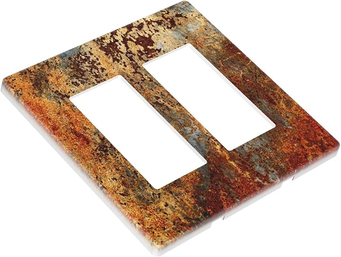 Rust Old Rusty Copper Rustic 2 Gang Double GFCI Rocker Rocker/Decorator Light Switch Cover Decorative Outlet Wall Plate Electrical Faceplate Screwless