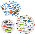 WERNNSAI Fishing Party Decorations - 48PCS Tropical Fish Birthday Party Decorations Fishing Plates Napkins Tablmeware Set for Boys Baby Shower Fisherman Birthday Party Decor Serves 16 Guests