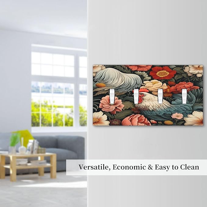 Light Switch Covers Rooster Flowers Red White Chicken Floral Quad Toggle Electrical Faceplate 4 Gang Wall Plate Decorative Switch Plates for living Room Farmhouse Decor