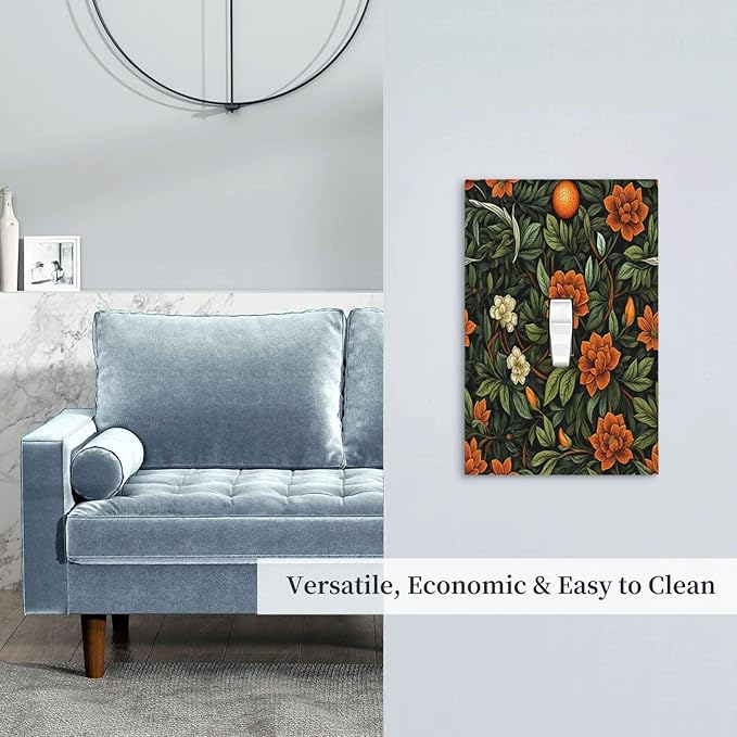 Light Switch Cover Plate William Morris Orange Flowers Rustic Leaves Floral 1 Gang Single Toggle Decorative Switch Plates Wall Plates Electrical Faceplate for Bathroom Bedroom Decor