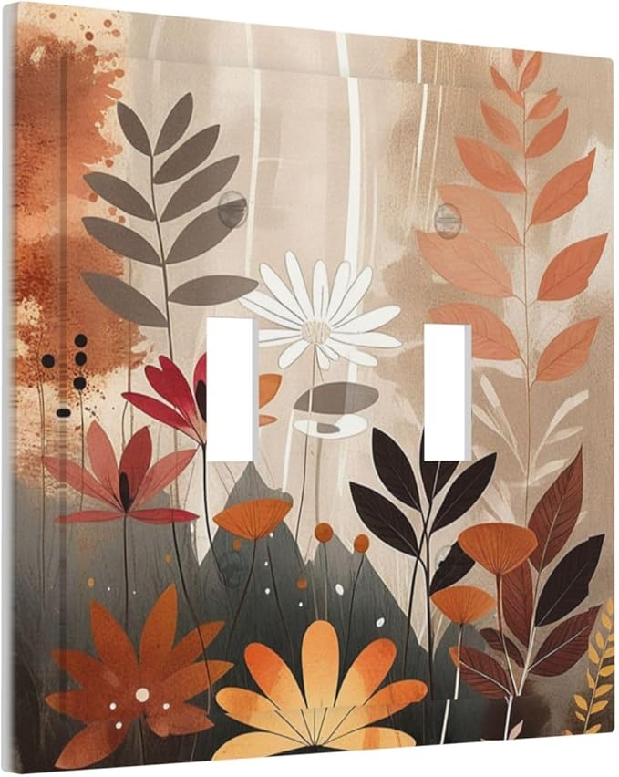 Boho Minimalist Vintage Wildflowers Plant Floral Art Watercolor Decorative Switch Plates 2 Gang Double Toggle Wall Plate Electrical Faceplate Outlet Light Switch Cover for Bedroom Living Room Decor