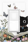 Decorative Outlet Covers Cute Cat Wildflowers Boho Flowers Floral 1 Gang Single Rocker Light Switch Cover Plate Wall Plates Gfci Faceplate For Nursery Kids Room Decor