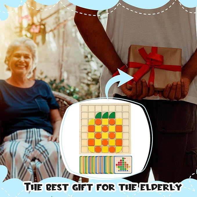 Soulchen 120 Pcs Wooden Matching Puzzle Blocks, Dementia Activities for Seniors, Elderly, Alzheimers Patients, Cognitive Therapy Puzzle, Brain Occupational Gift, Senior Care Gift, Nursing Home