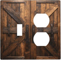 Decorative Outlet Covers Retro Brown Wood Barndoor 2 Gang Light Switch Cover Plate Single Toggle Duplex Wall Plates for Electrical Outlets Switch Plate Covers for Farmhouse Home Decor