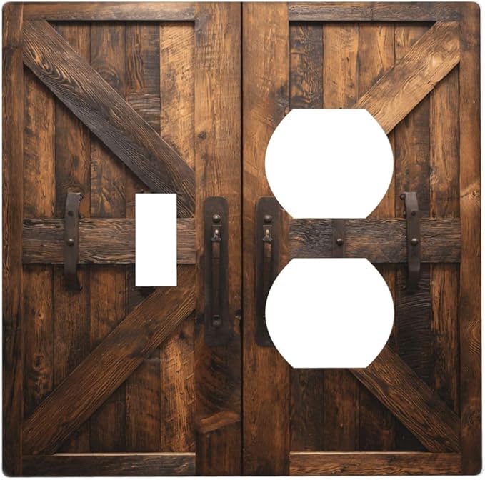Decorative Outlet Covers Retro Brown Wood Barndoor 2 Gang Light Switch Cover Plate Single Toggle Duplex Wall Plates for Electrical Outlets Switch Plate Covers for Farmhouse Home Decor