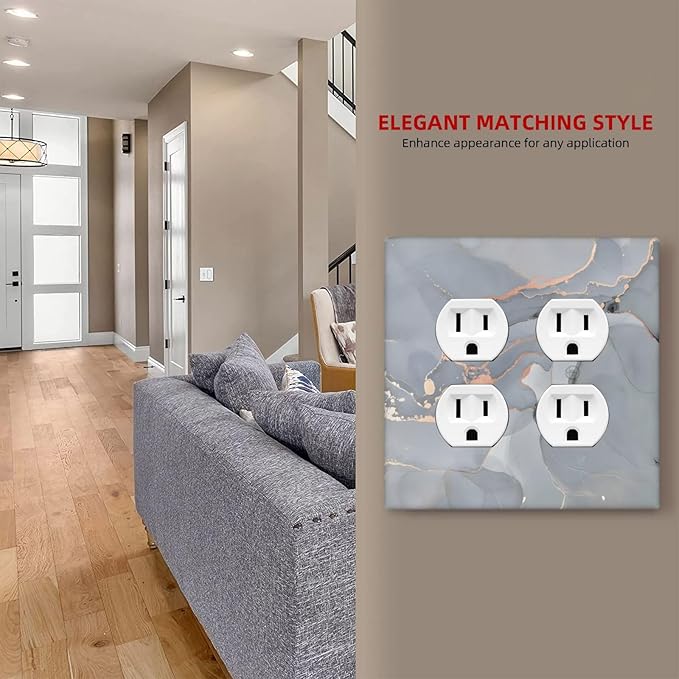 Gray And Gold Marble Abstract Luxury Print Outlet Covers 2 Gang Double Duplex Decorative Light Switch Covers Electrical Wallplates Socket Faceplate for Bathroom Kitchen Bedroom Decor