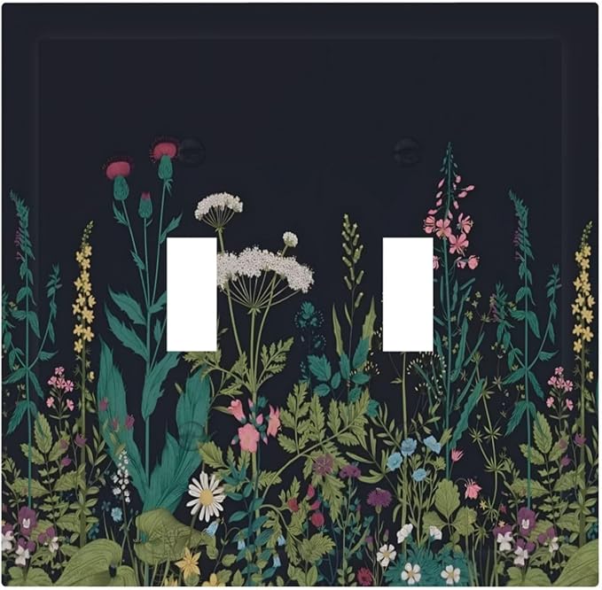 Boho Garden Flowers Weeds Floral Wildflowers Decorative Switch Plates 2 Gang Double Toggle Outlet Light Switch Cover Wall Plate Electrical Faceplate for Bedroom Living Room Decor