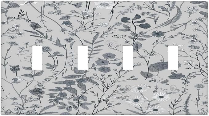 Boho Wild Flowers Farm Floral Quad Toggle Light Switch Cover Decorative Daisy 4 Gang Wall Plate Electrical Faceplate Switchcovers for Bathroom Home Living Room Bedroom Kitchen Decor