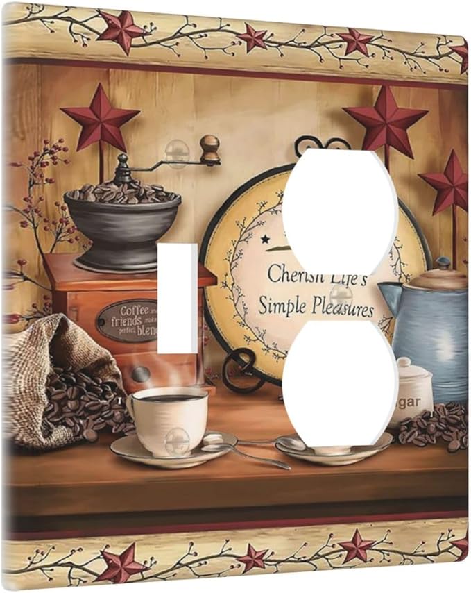 Texas Kitchen Coffee Restaurant Cafe 2-Gang 1-Toggle 1-Duplex Device Combination Wallplate Country Cottage Lodge Hotel Life One Toggle Switch and One Duplex Receptacle Outlet Combo Light Switch Cover