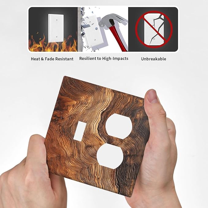 Natural Wood Grain Texture Old Tree Trunk Print Wallplates 1 Toggle 1 Duplex Switch Plate Electrical GFCI Faceplate Decorative Light Switch Covers for Farmhouse Home Decor