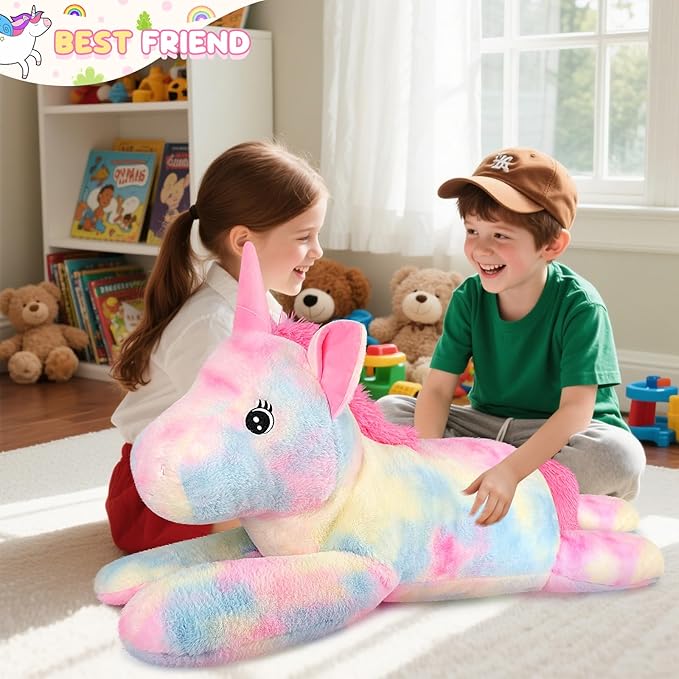 SuzziPals 43 inch Giant Unicorn Stuffed Animal, Lifelike Giant Plush Unicorn Toys for Stress Relief & Companion, Soft Big Stuffed Animals, Rainbow Unicorns Big Plushies Gifts for Kids Adults